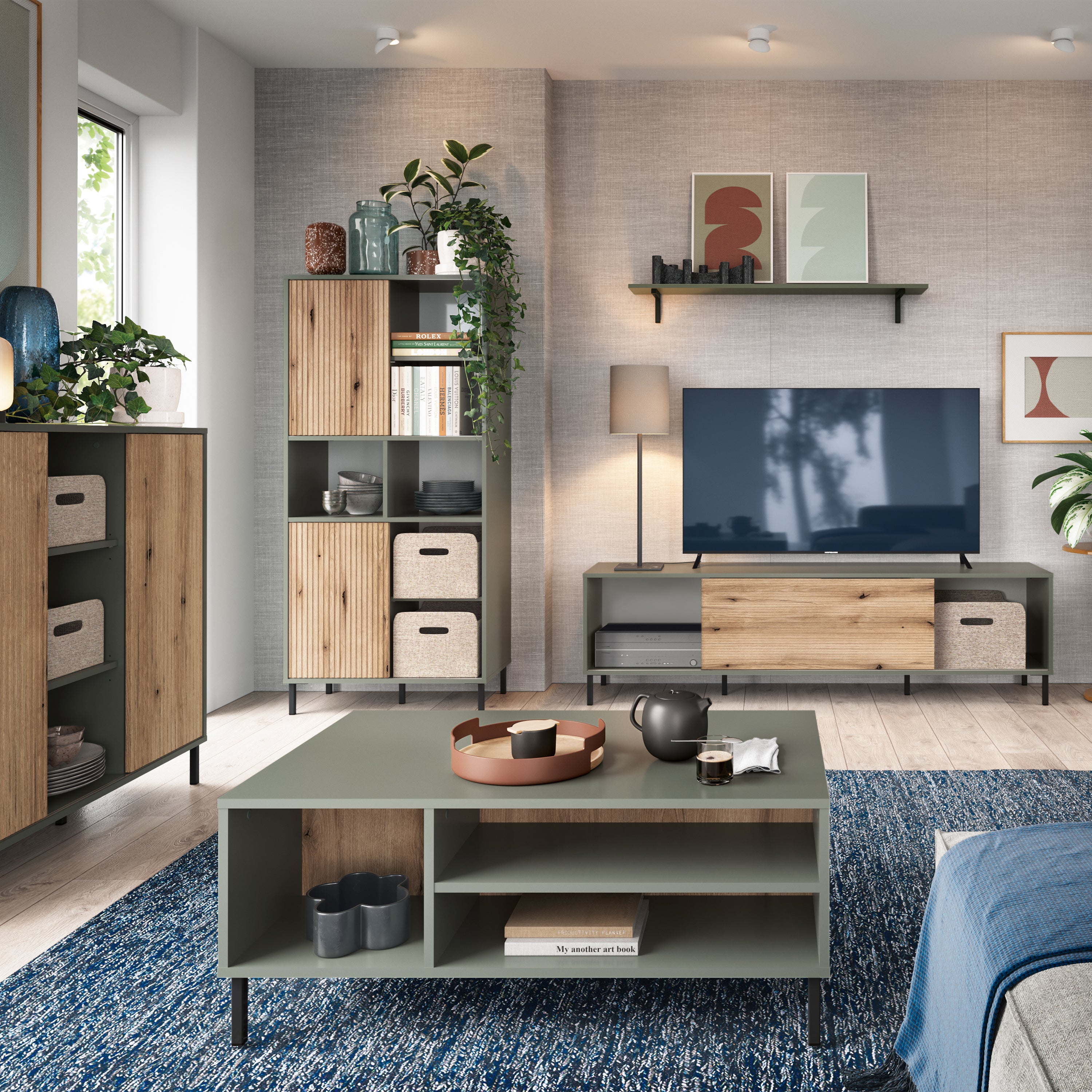 Danica Sideboard 1 Door in Green/Oak