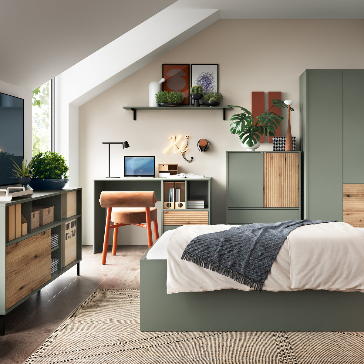 Danica Sideboard 1 Door in Green/Oak
