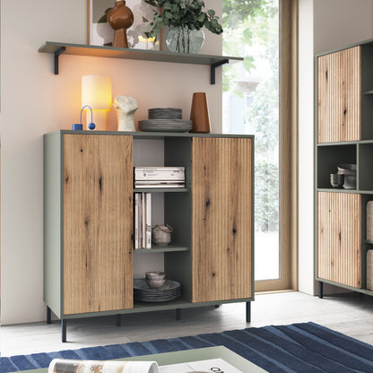 Danica Bookcase 2 Door in Green/Oak