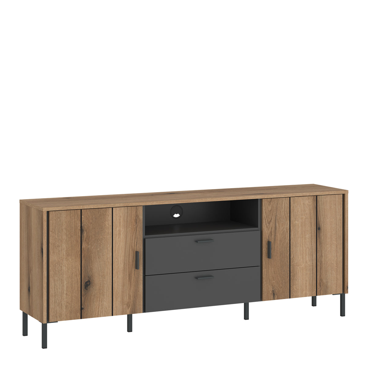 Atticus TV Cabinet 2 Door 2 Drawer 158cm Wide in Oak/Grey