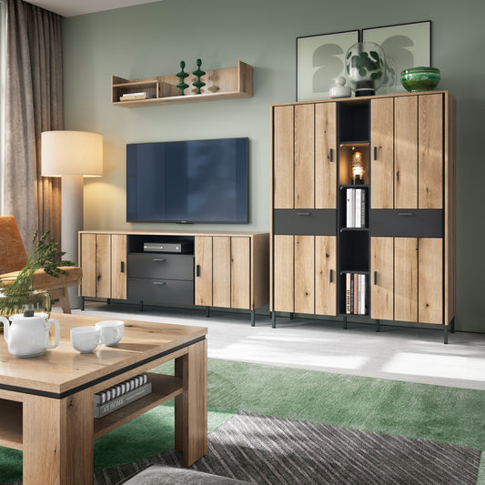 Atticus TV Cabinet 2 Door 2 Drawer 158cm Wide in Oak/Grey