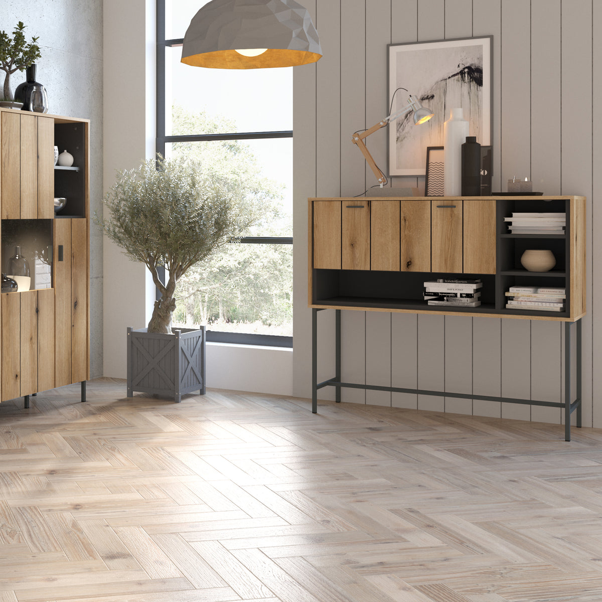 Atticus Bar Table with 1 Flap in Oak/Grey