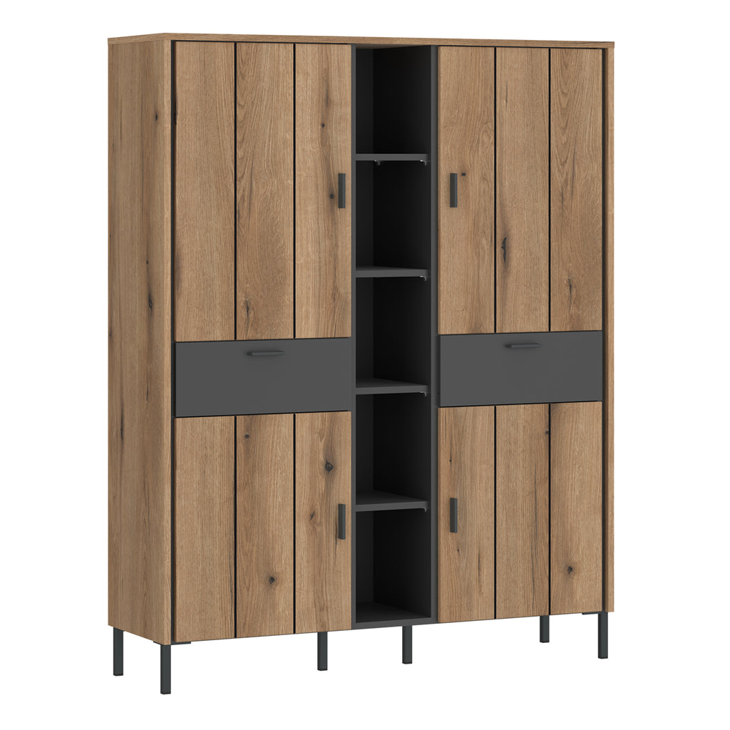 Atticus Wardrobe 4 Door 2 Drawer in Oak/Grey