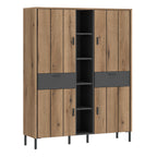 Atticus Wardrobe 4 Door 2 Drawer in Oak/Grey