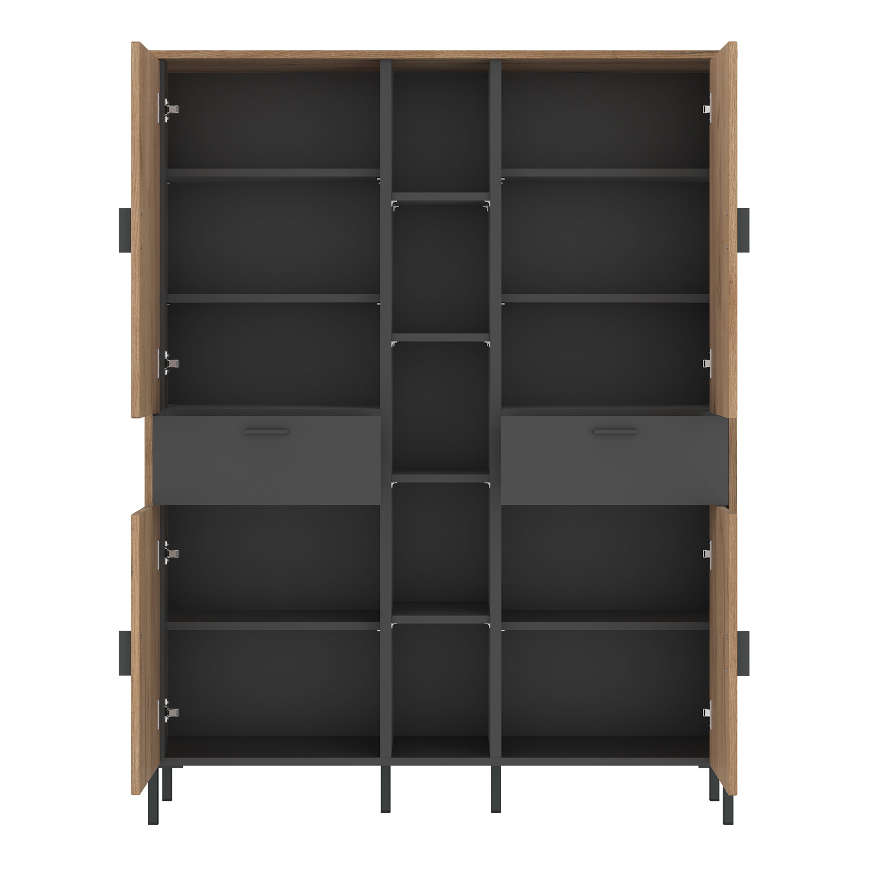Atticus Wardrobe 4 Door 2 Drawer in Oak/Grey