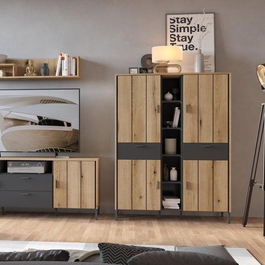 Atticus Wardrobe 4 Door 2 Drawer in Oak/Grey