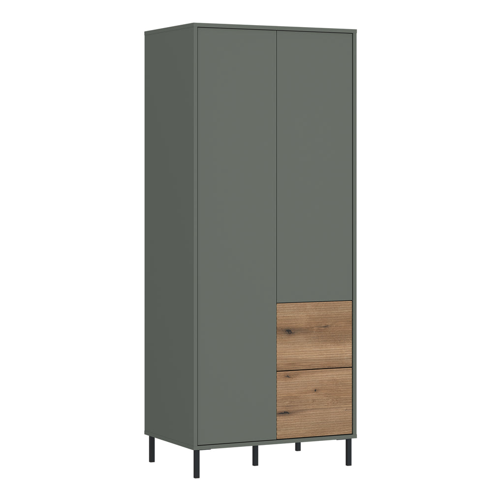 Danica Wardrobe 2 Door 2 Drawer in Green/Oak