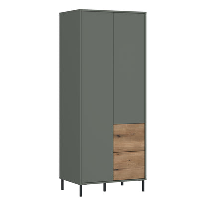 Danica Wardrobe 2 Door 2 Drawer in Green/Oak