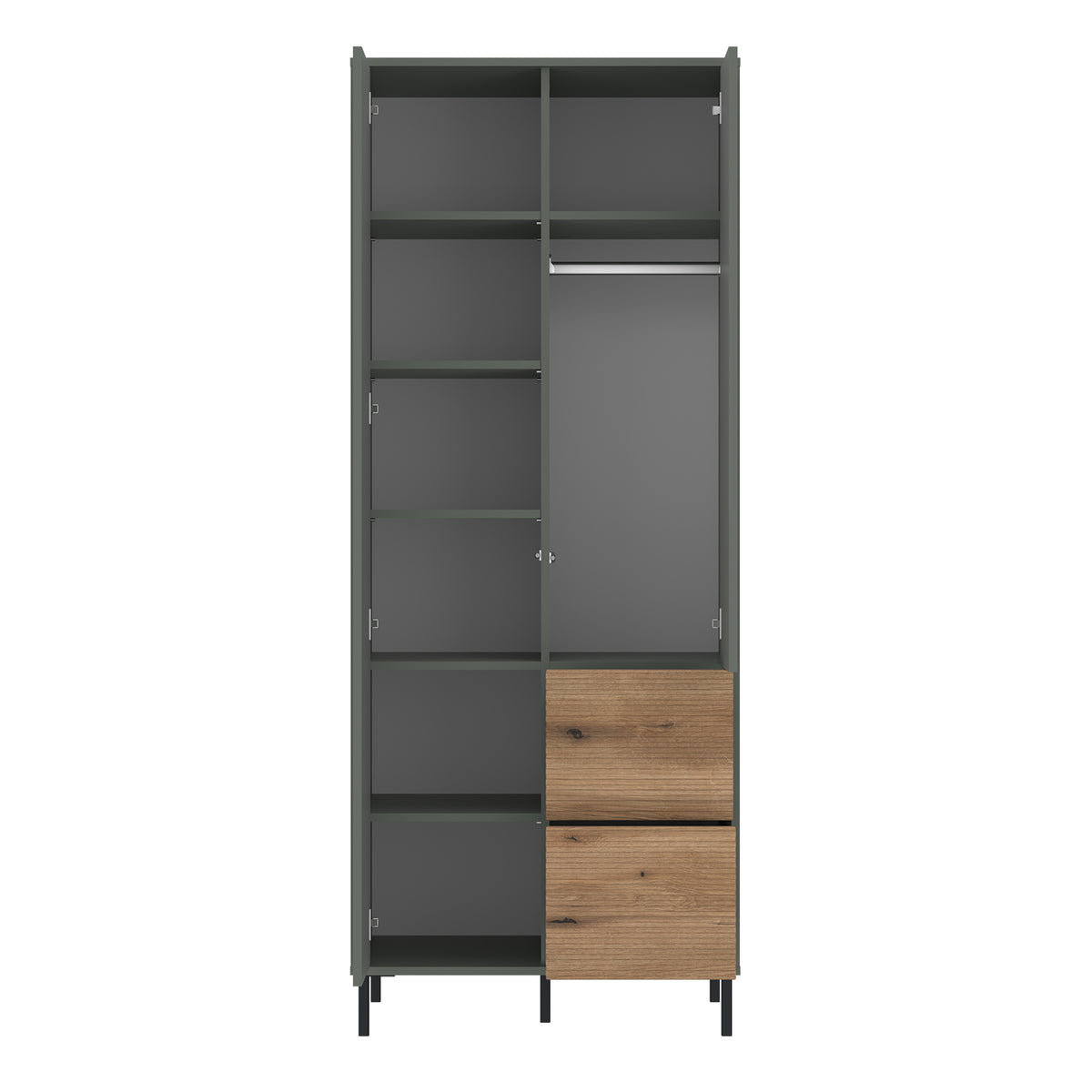 Danica Wardrobe 2 Door 2 Drawer in Green/Oak