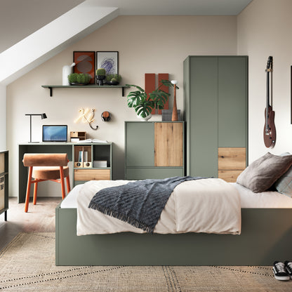 Danica Wardrobe 2 Door 2 Drawer in Green/Oak