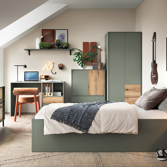 Danica Wardrobe 2 Door 2 Drawer in Green/Oak