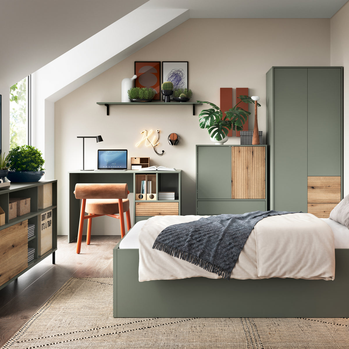 Danica Sideboard 2 Door 2 Drawer in Green/Oak