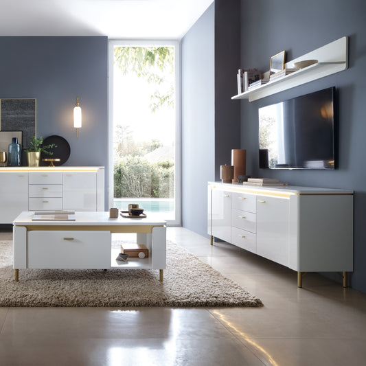 Lorenzo TV Cabinet 2 Door 3 Drawer in Alpine White/White Gloss