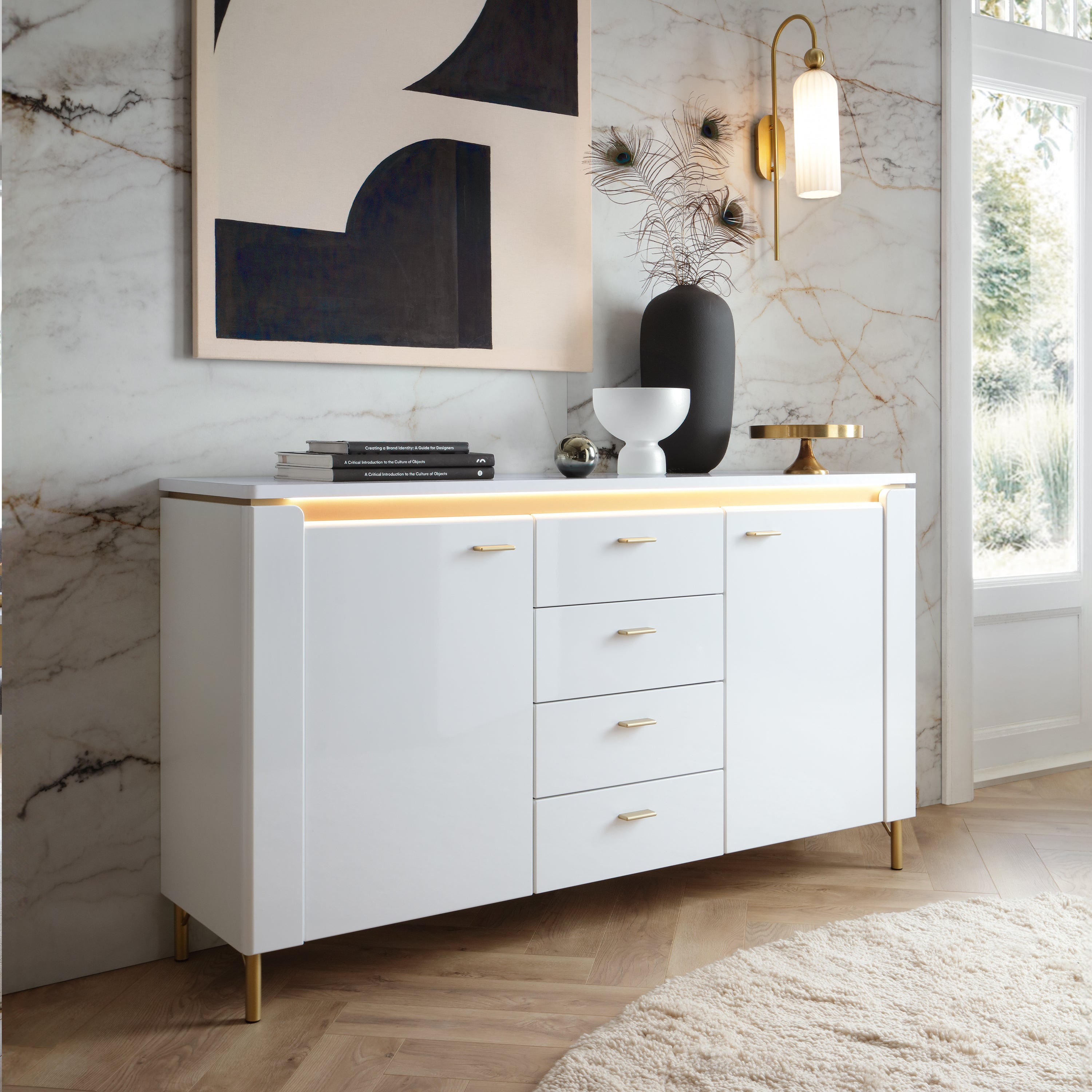 Lorenzo Sideboard 2 Door 4 Drawer in Alpine White/White Gloss
