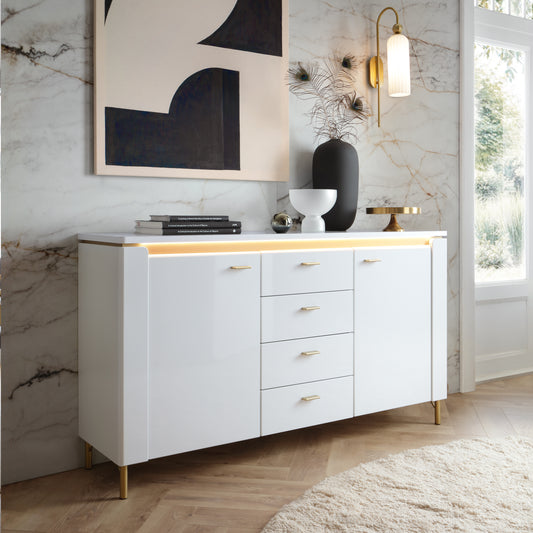 Lorenzo Sideboard 2 Door 4 Drawer in Alpine White/White Gloss