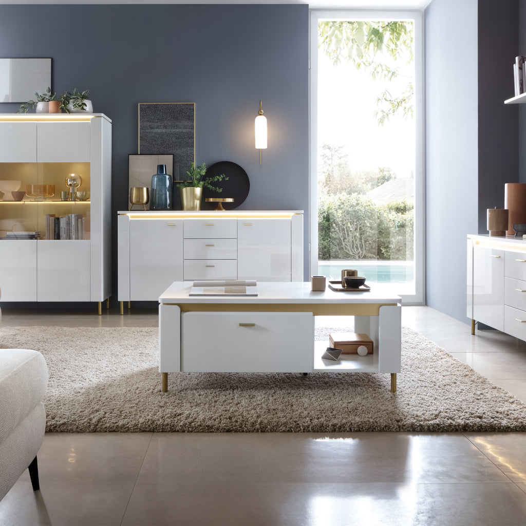 Lorenzo Coffee Table 1 Drawer in Alpine White/White Gloss