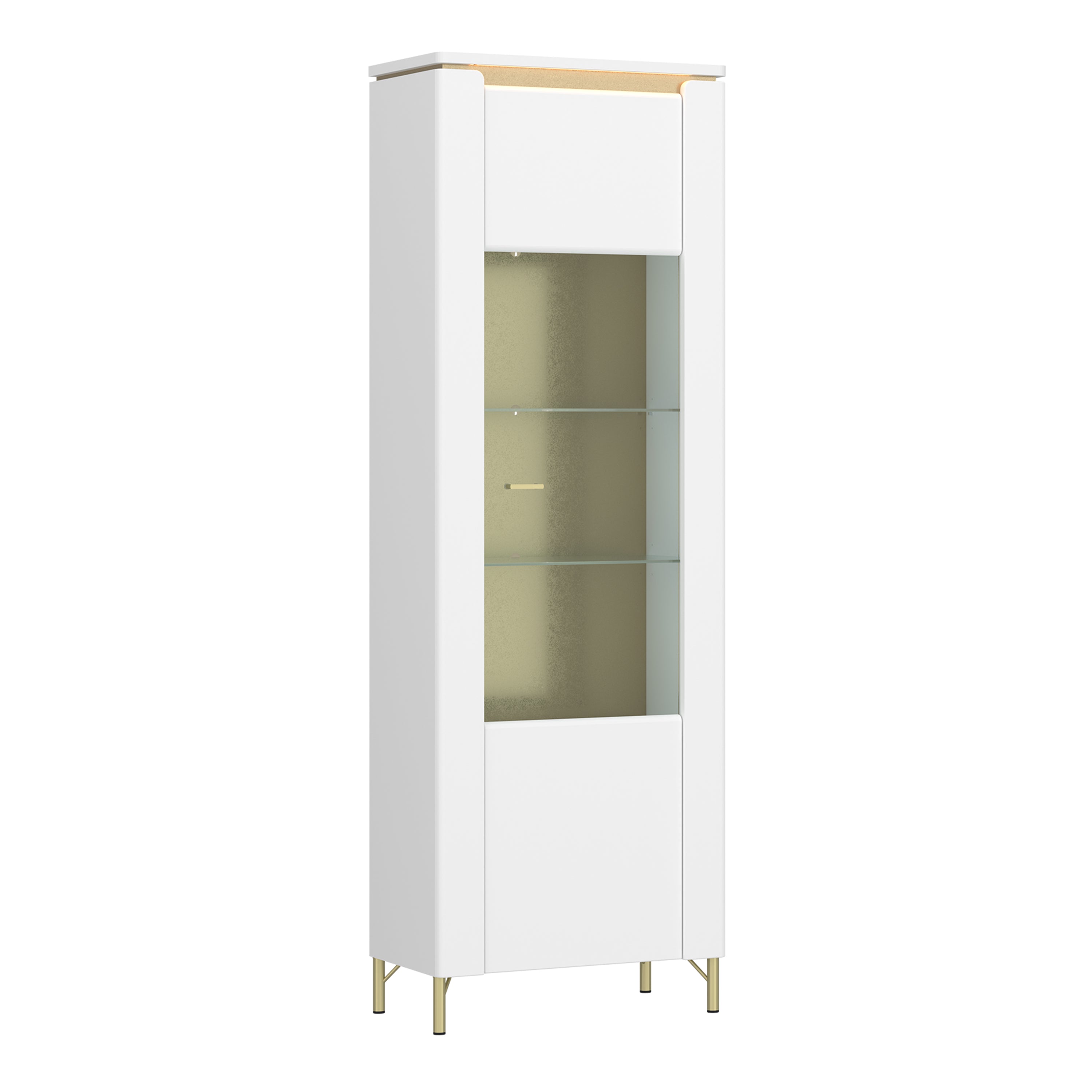 Lorenzo Vitrine/ Display Cabinet 1 Door in Alpine White/White Gloss