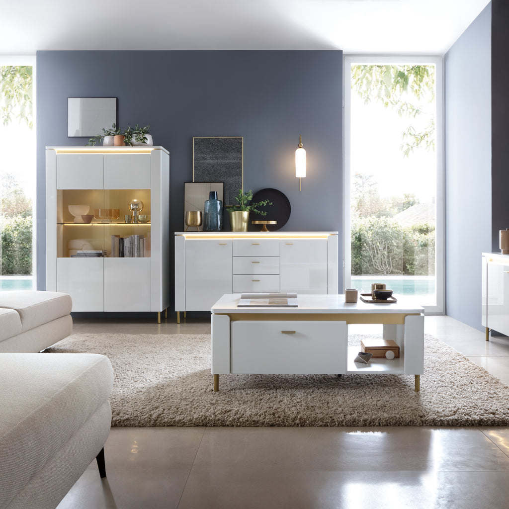 Lorenzo Vitrine/ Display Cabinet 2 Door in Alpine White/White Gloss