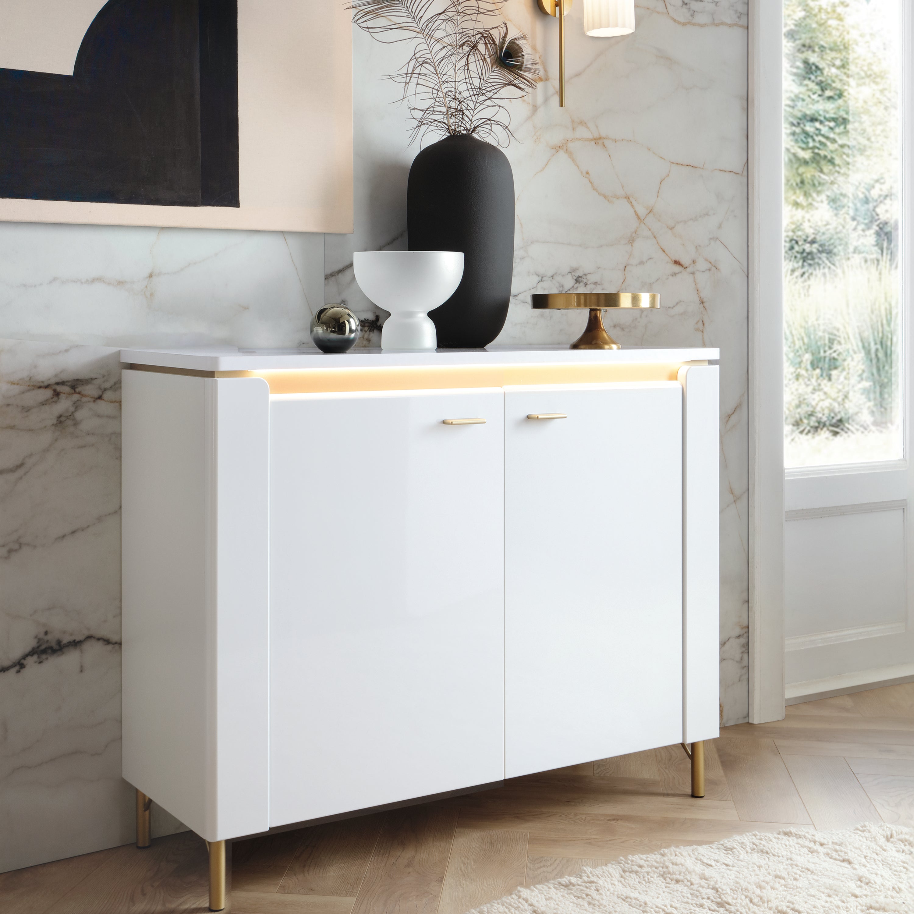 Lorenzo Sideboard 2 Door in Alpine White/White Gloss