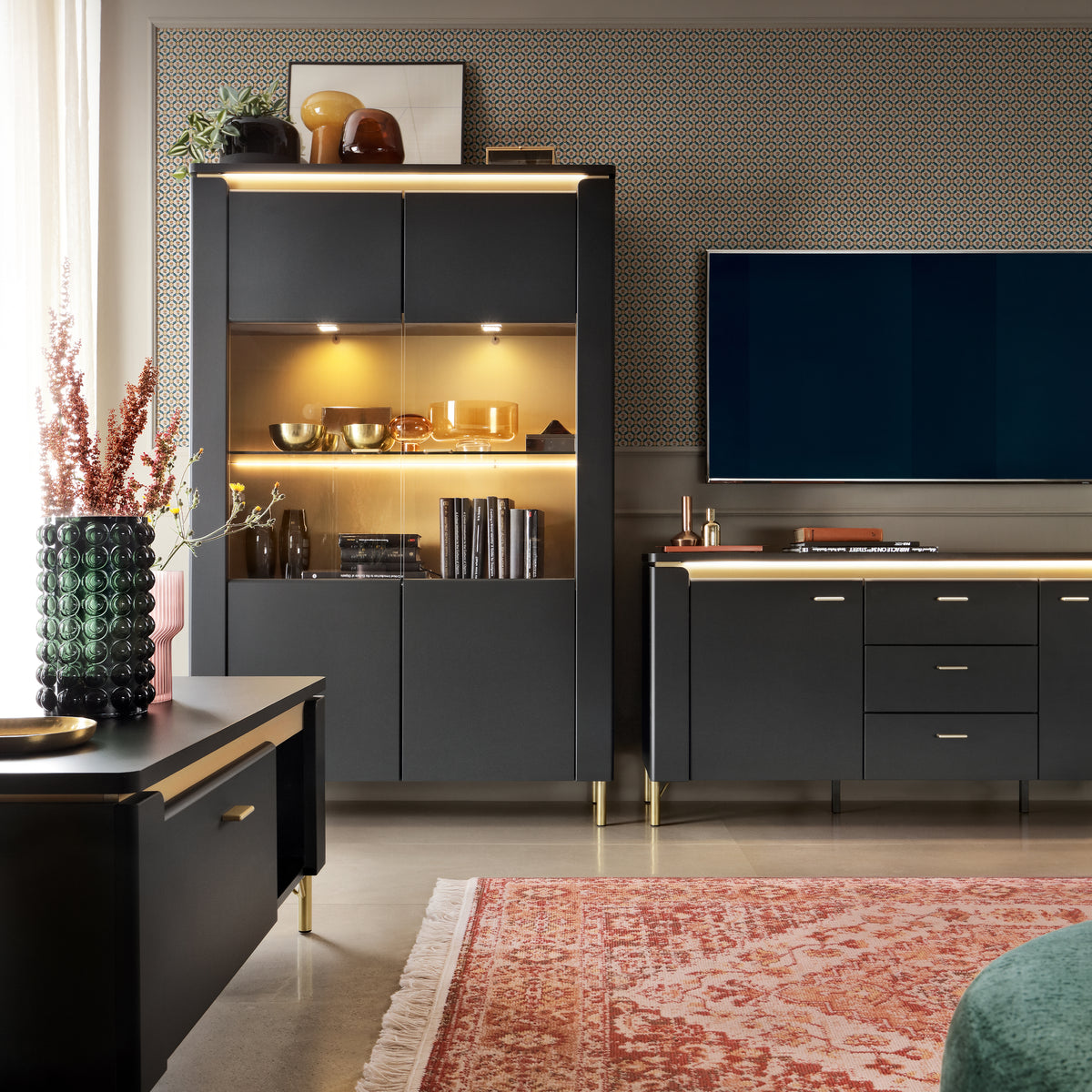 Gina Sideboard 2 Door in Black Matt/Gold
