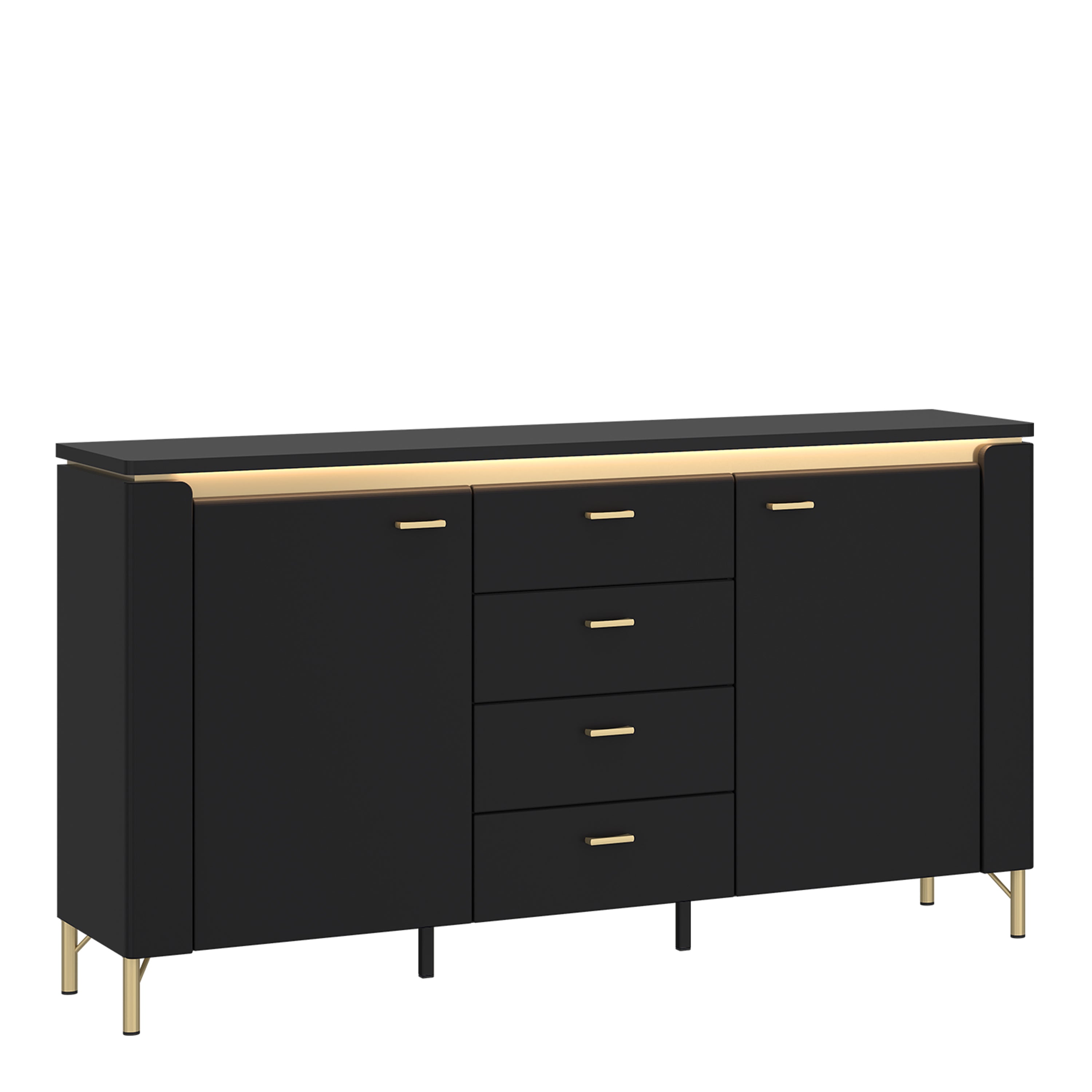 Gina Sideboard 2 Door 4 Drawer in Black Matt/Gold