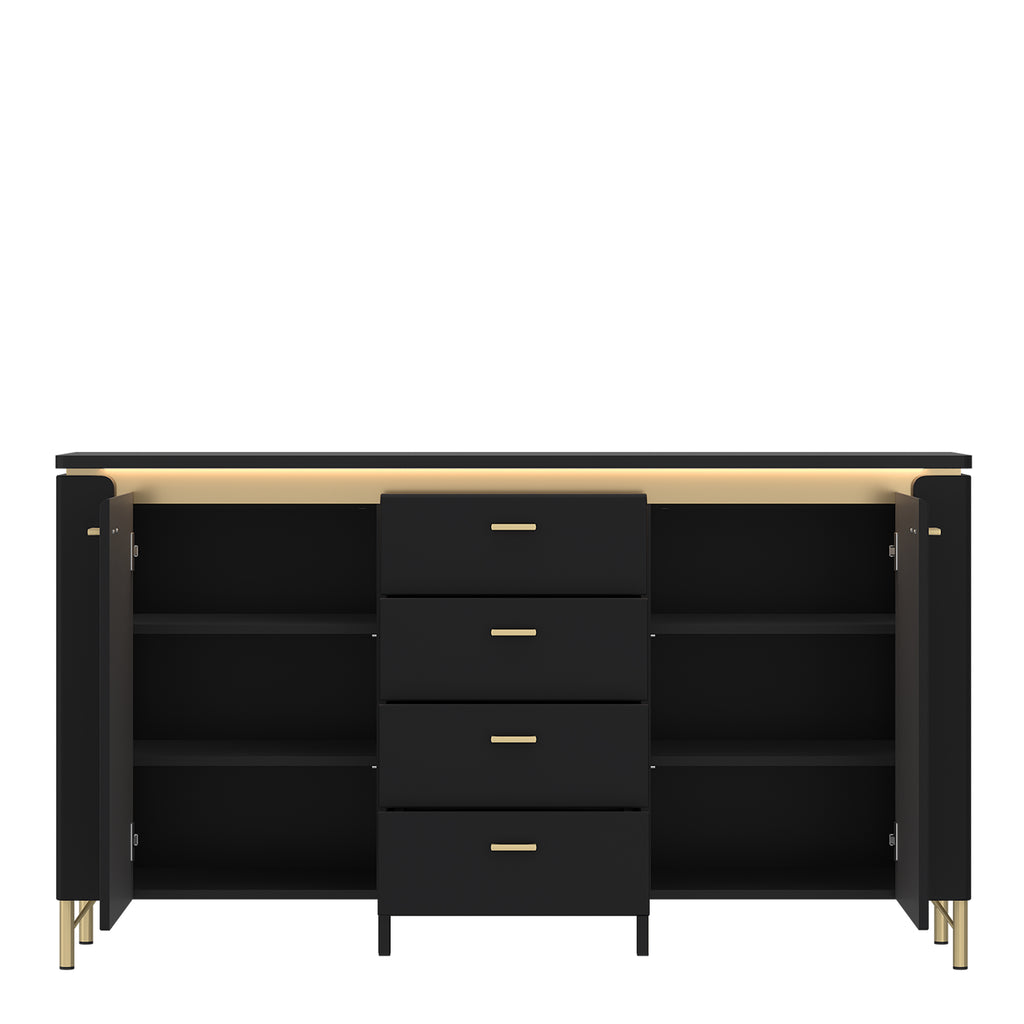 Gina Sideboard 2 Door 4 Drawer in Black Matt/Gold