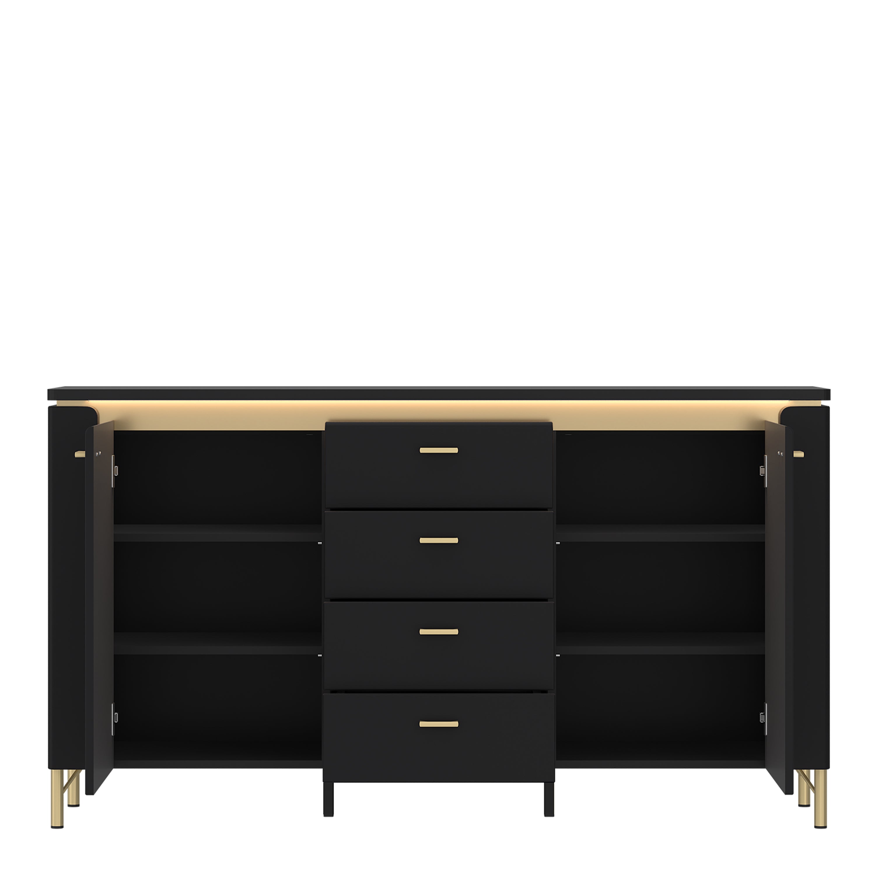 Gina Sideboard 2 Door 4 Drawer in Black Matt/Gold