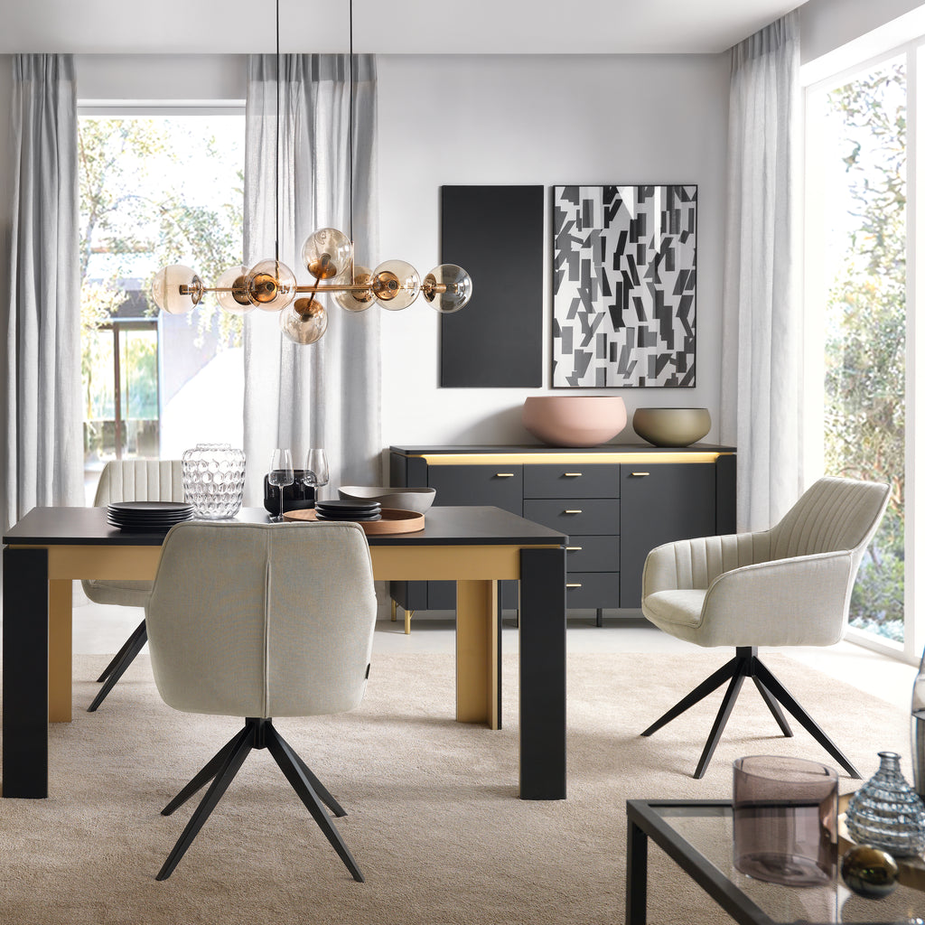 Gina Sideboard 2 Door 4 Drawer in Black Matt/Gold
