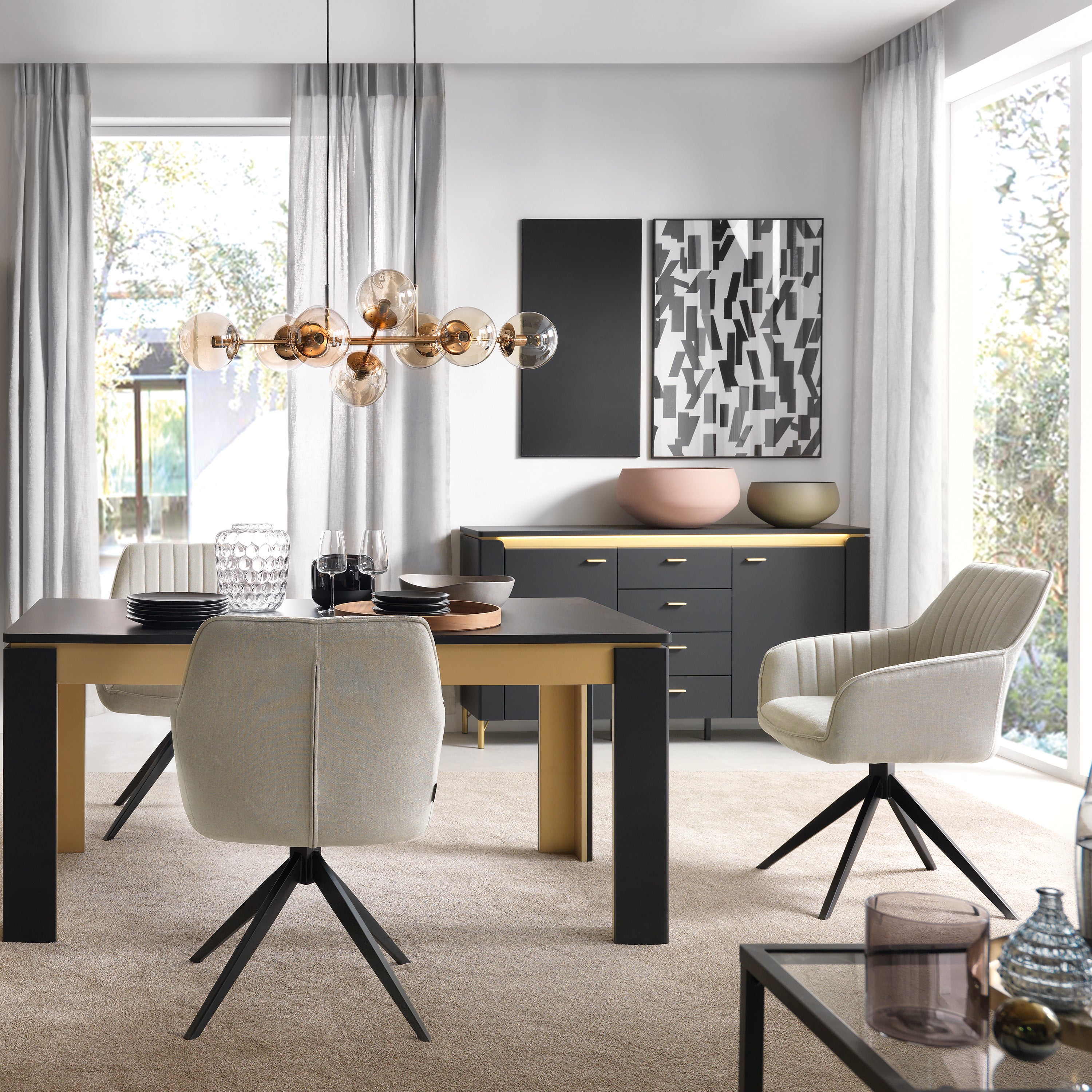 Gina Sideboard 2 Door 4 Drawer in Black Matt/Gold