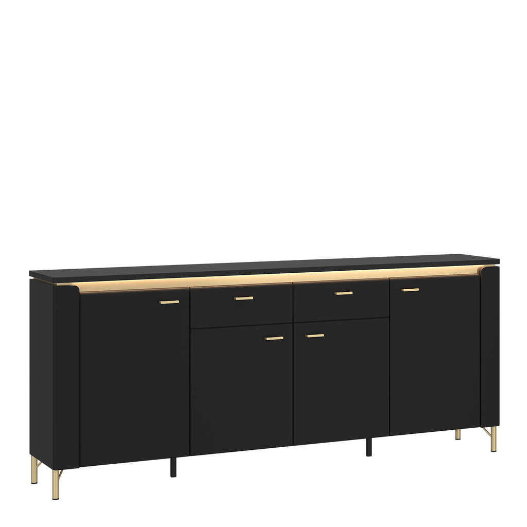 Gina Sideboard 4 Door 2 Drawer in Black Matt/Gold