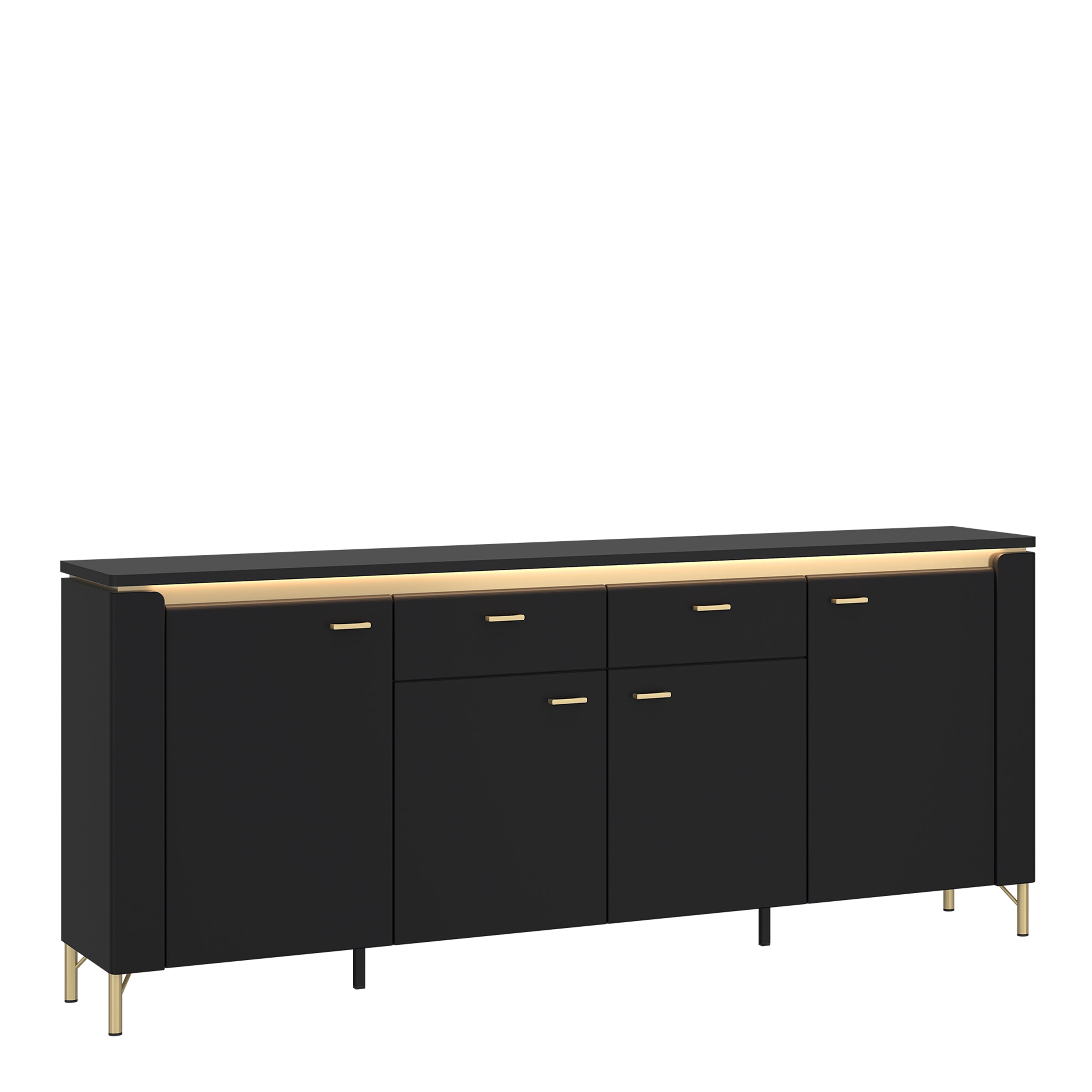 Gina Sideboard 4 Door 2 Drawer in Black Matt/Gold