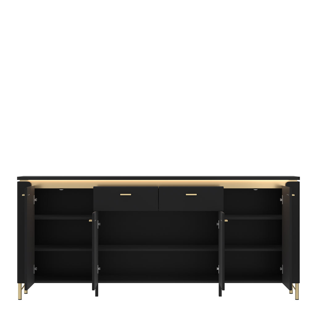 Gina Sideboard 4 Door 2 Drawer in Black Matt/Gold