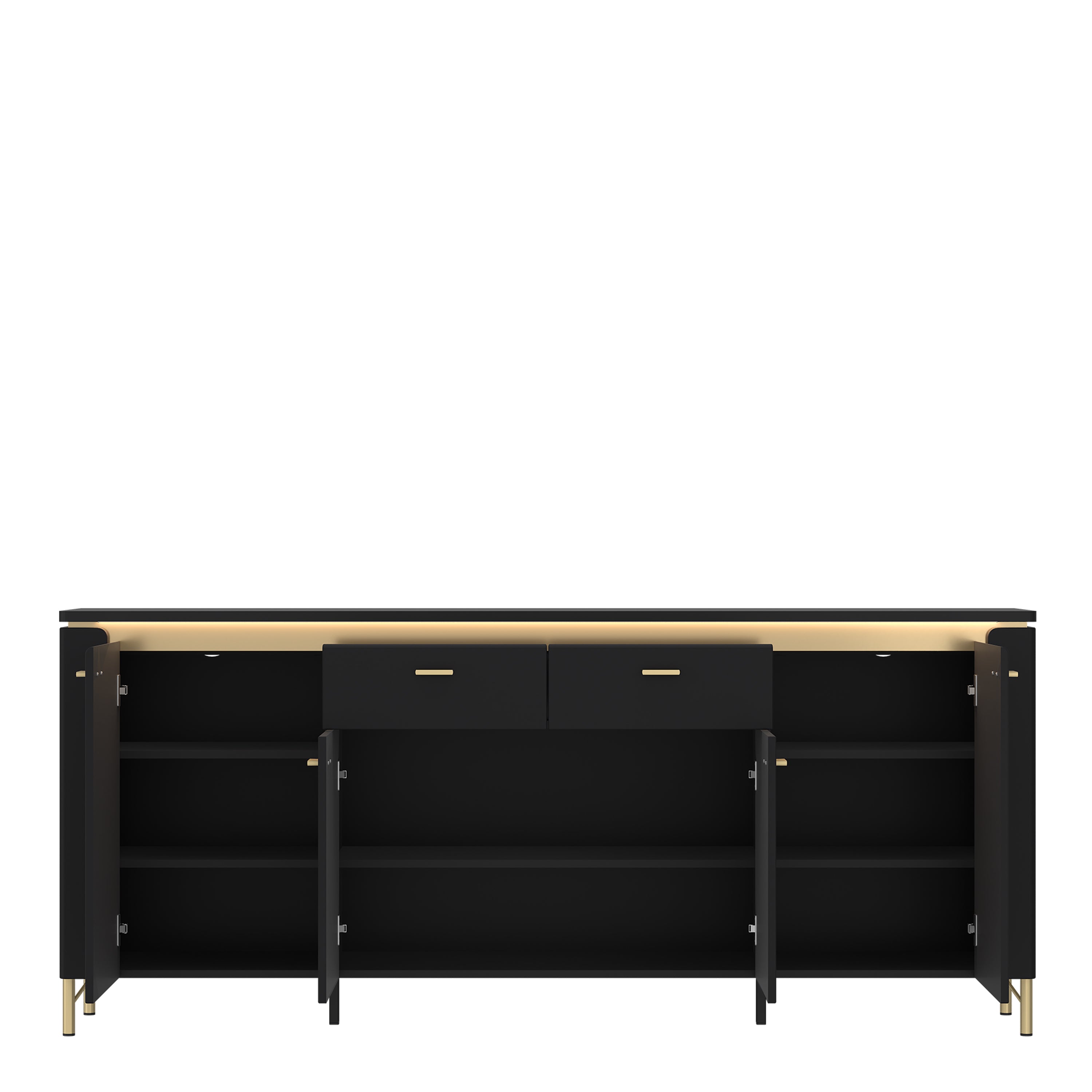 Gina Sideboard 4 Door 2 Drawer in Black Matt/Gold