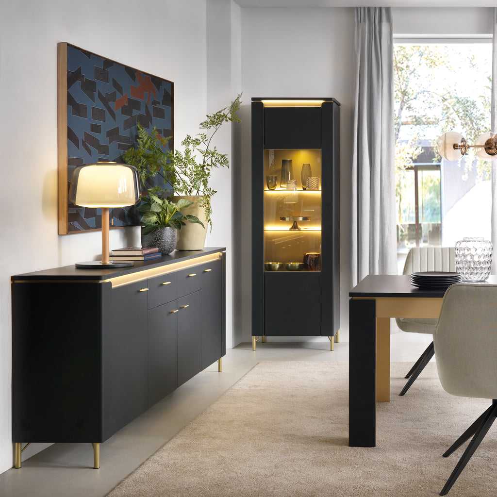 Gina Sideboard 4 Door 2 Drawer in Black Matt/Gold