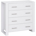 HOMCOM Chest Of 4 Drawers Storage Cabinet Bedroom Clothes w/Metal Handles Base Freestanding Unit Furnishing Living Room White