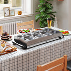 5 Tray Electric Food Warmer Buffet Server with Warming Plate, Cool Touch Handles, Adjustable Temperature, 300W, 3 x 2.4L and 2 x 1L Pans