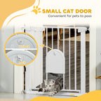 PawHut 75-82cm Pet Safety Gate, Pressure Fit Stair, with Cat Flap, Double Locking, White