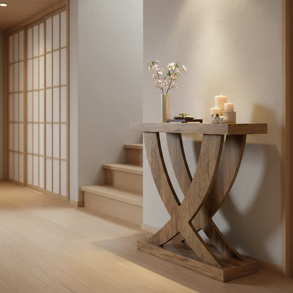 Sculptural Trestle Side/ Lamp Table