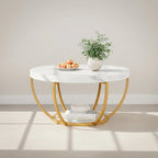 Coffee Table Round - with 2-Tier Shelves