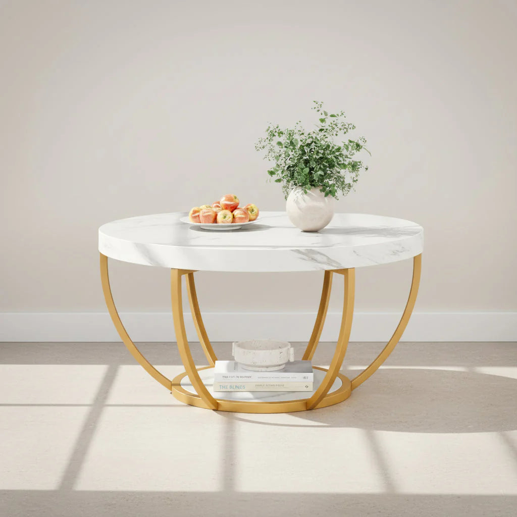 Coffee Table Round - with 2-Tier Shelves