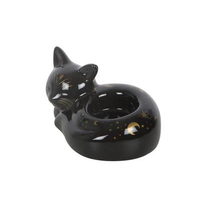 Black Cat Magick Curled Cat Tealight Holder