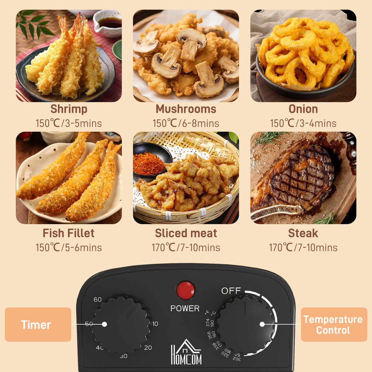 5 Litre Deep Fat Fryer Stainless Steel with Adjustable Temperature, 60min Timer, Removable Oil Basket, Viewing Window and Safety Cut Out, 2000W