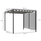 Outsunny 3 x 2.8m Metal Pergola, with Retractable Fabric Roof - Grey