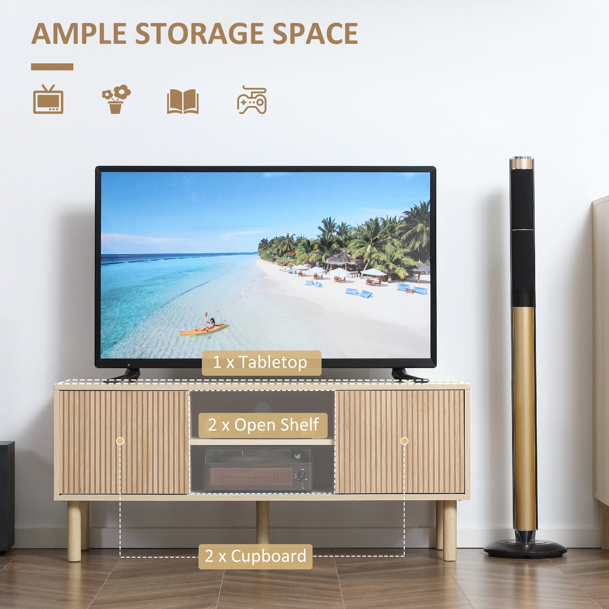 Sliding Door TV Cabinet Stand - Oak Wood-Effect