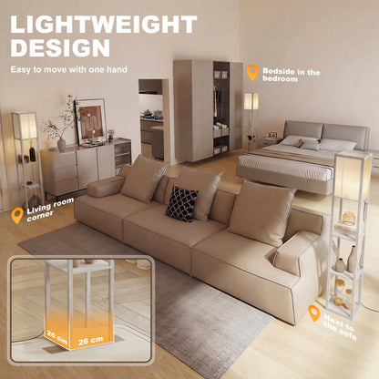 3-Tier Floor Lamp with Shelves and Storage, Modern Corner Standing Lamp with Lampshade, Reading Light with Foot Switch for Living Room, Bedroom, Home Office, Bulb not Included, Oak