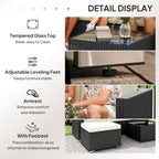 Outsunny 3 Pieces Garden Furniture Set w/ Cushions, PE Rattan Wicker Conversation Corner Sofa Set