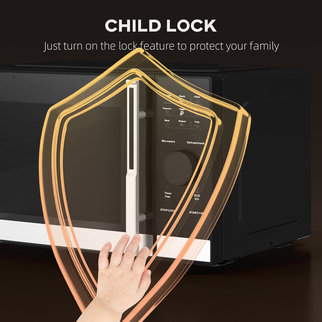 23L 800W Microwave Oven, Digital Solo Microwave with 10 Power Levels, Automatic Defrost, 8 Auto Cook Menus, 60 Minutes Timer, Clock, Easy Clean, Small Black Microwave