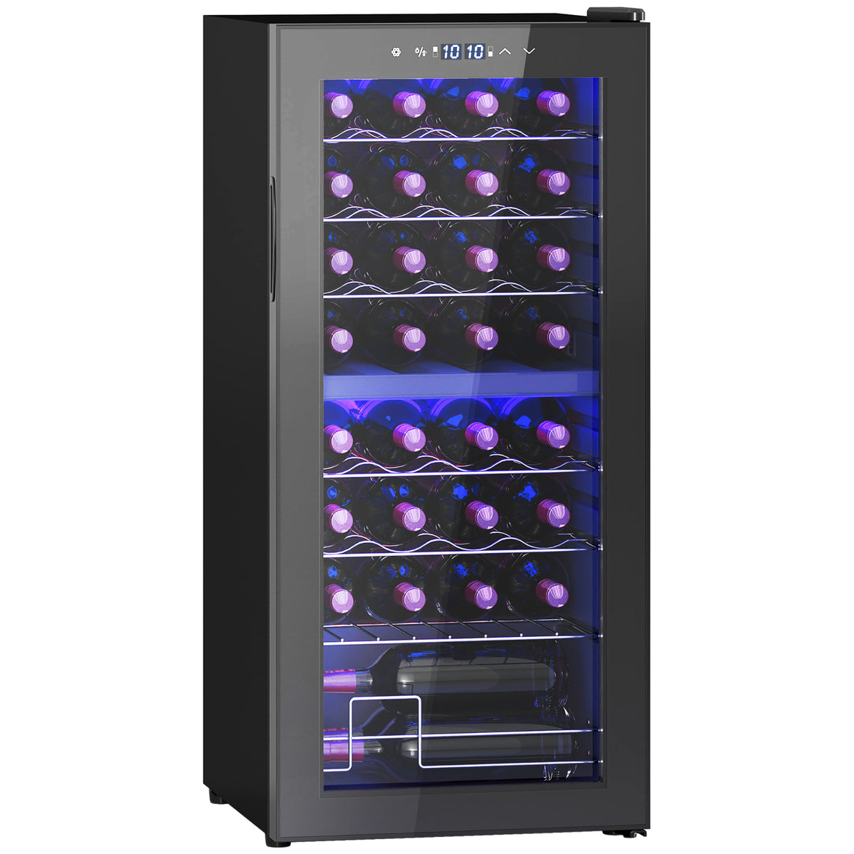 32-Bottle Narrow Wine Fridge, with Lights - Black