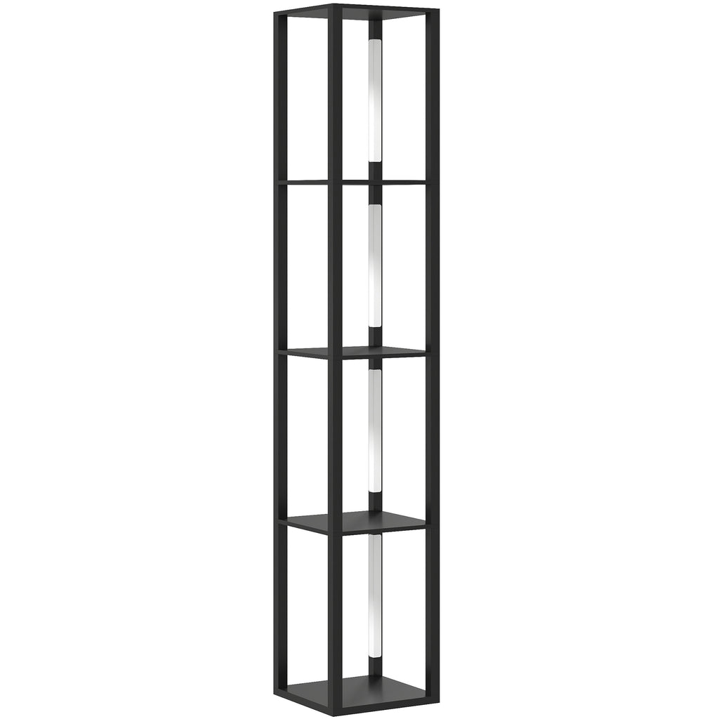 LED Floor Lamp with Shelves, Modern Dimmable Standing Lamp with 3 Brightness Levels and Foot Switch for Living Room, Bedroom, Office, Black