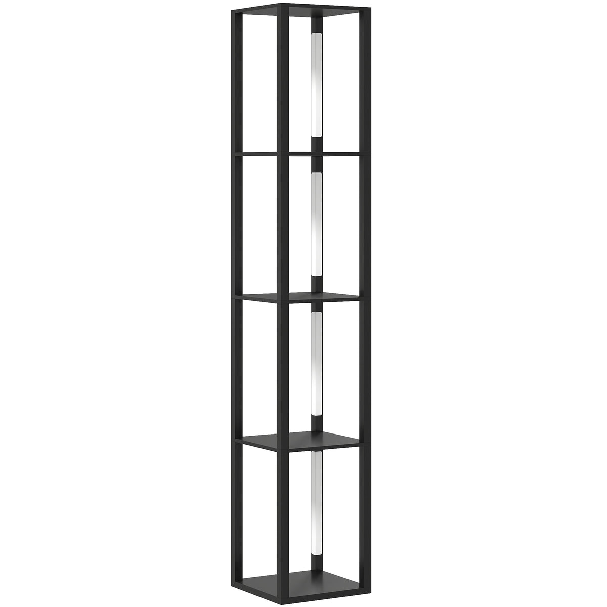 LED Floor Lamp with Shelves, Modern Dimmable Standing Lamp with 3 Brightness Levels and Foot Switch for Living Room, Bedroom, Office, Black